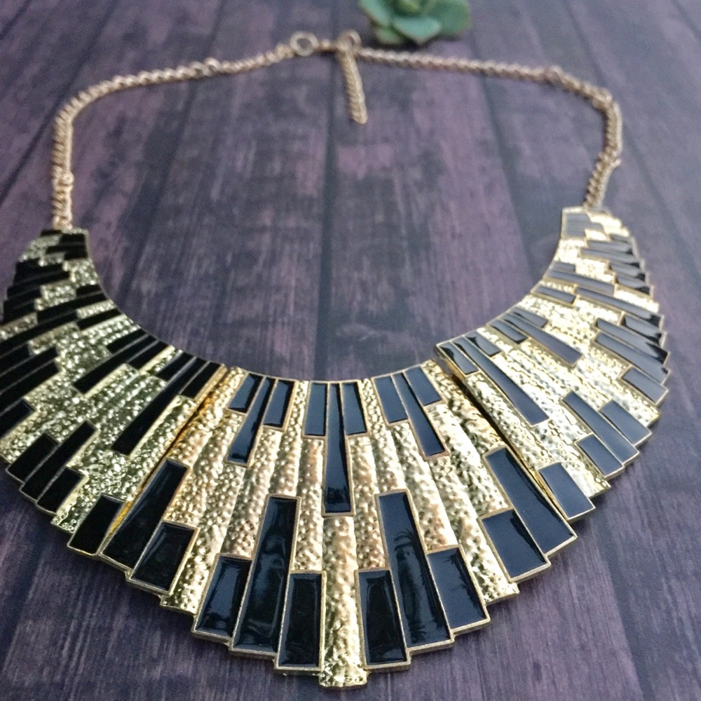 Modern Industrial Black Enamel Bib Necklace - image 3
